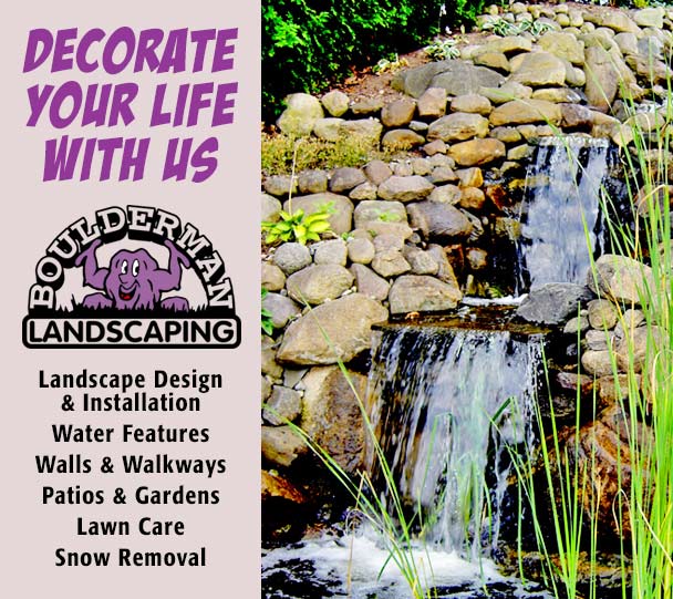 BOULDERMAN LANDSCAPING Elkhart, IN Landscape design and installation, water features, patios, walkways, gardens, lawn care, snow removal